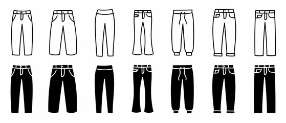 pants icon. Pants black and white icon set. Stock vector illustration.