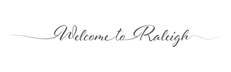 Welcome to Raleigh. Stylized calligraphic greeting inscription in one line