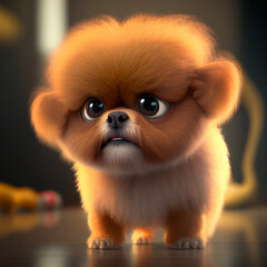 Obraz premium Fluffy cute caricature puppy dog, generative ai 