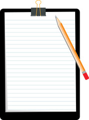 Vector clipboard blank sheet of paper pen and pencil