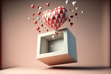 Valentines Heart Shape and Gift Box Flying Copy Space