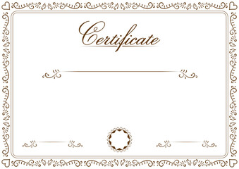 A4 size vintage style certificate vector design with hand drawn flourish swirl frame. Vintage diploma border frame template illustration to use in invitation, card, calligraphy, retro design projects.