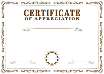 A4 size vintage style certificate vector design with hand drawn flourish swirl frame. Vintage diploma border frame template illustration to use in invitation, card, calligraphy, retro design projects.