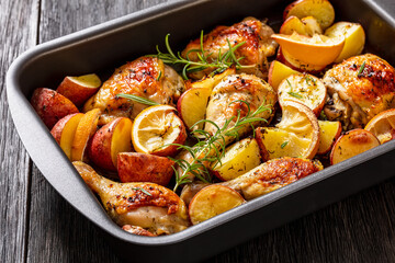 Lemon Garlic Chicken with roast potatoes, top view