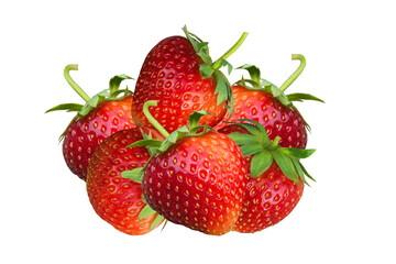 Fresh strawberries isolated on transparent background (.PNG)