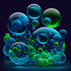 Balls and bubbles colourful blue and green background