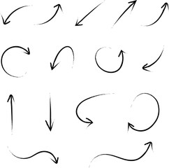 Grunge arrows on white background. Illustration hand drawn arrow