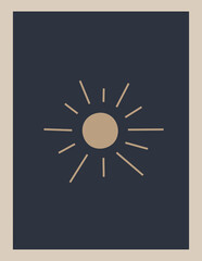 Mid century sun, scandinavian modern art, minimal abstract geometric print. Boho wall decor. Illustration