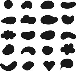 Geometric shapes black silhouette icon set. Outline cartoon abstract blank template for speech bubble, message balloon, text note badge, price tag, paper memory sticker, think cloud frame, web banner