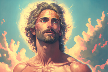 Jesus painted portrait. AI generated 
