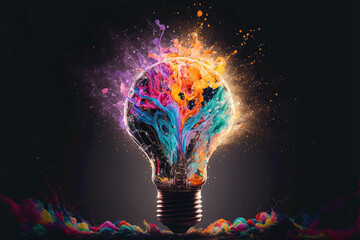 Lightbulb colourful explosion with impactful and inspiring artistic. Generative ai.