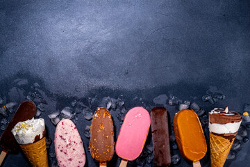 Set of various ice cream popsicles
