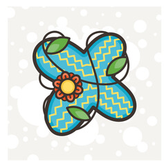 Doodle ornate letter emblem with flower. Logo for beauty studio, children books, kid and game design