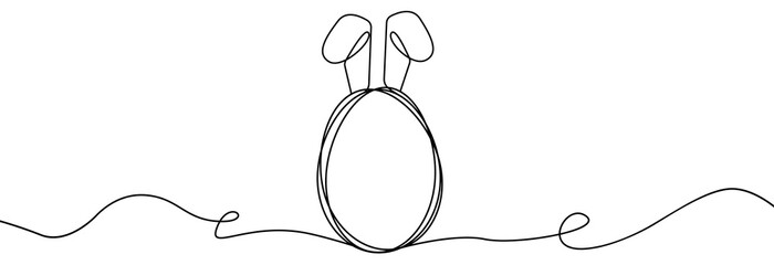 Easter bunny ears with easter egg continuous line.Easter egg one line drawing.Continuous line drawing of simple egg. Vector outline Easter Egg. Happy Easter concept.