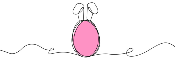 Easter bunny ears with easter egg continuous line.Easter egg one line drawing.Continuous line drawing of simple egg. Vector outline Easter Egg. Happy Easter concept.