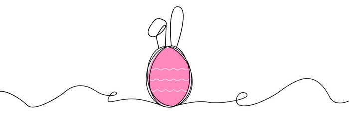 Easter bunny ears with easter egg continuous line.Easter egg one line drawing.Continuous line drawing of simple egg. Vector outline Easter Egg. Happy Easter concept.