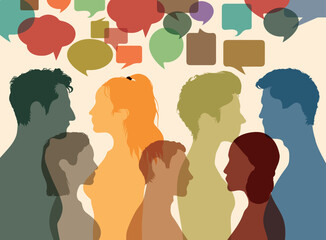 People from diverse backgrounds communicating and sharing ideas and information on social networks. Equal rights for all races and protests. Communication concept. Vector Illustration