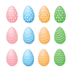 Vector set of Easter eggs of different colors decorated with a geometric ornament in a cartoon style. Happy Easter.