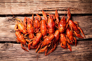 Fragrant boiled crayfish on the table. 