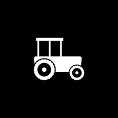 Tractor icon simple sign isolated on black background. 