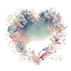 Watercolor Winter Floral Heart Illustration, Generative AI 
