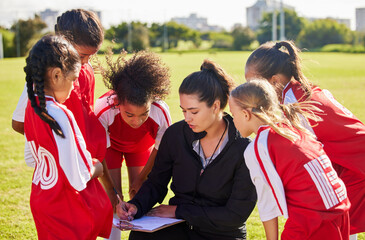 Planning, sports or coach with children for soccer strategy, training or health goals in Canada....