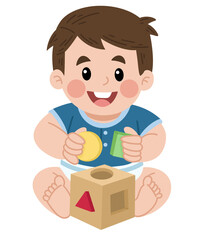 Illustration of a baby boy playing a montessori toy