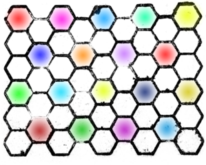 Painted with gradients of different colors texture of an old stone hexagonal tile with damage and rough grains. Abstract distressed uneven gradient background from geometric shapes