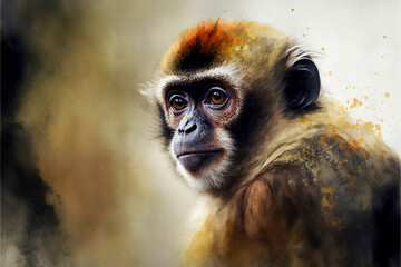 Cute portrait of a Watercolor Monkey Painting, Generative AI
