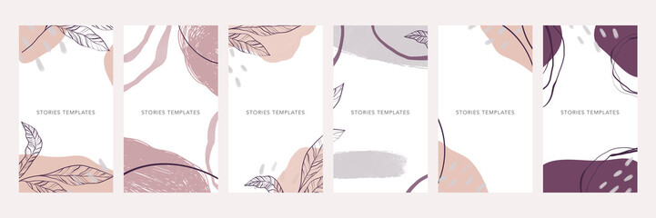 Collection of abstract trendy story templates. Social media. Smooth shapes and figures. Modern Art. Space for text and photos.