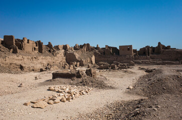 The ruins of a massive mud-brick enclosure surround the Temple of Medinet Habu in Luxor, Egypt