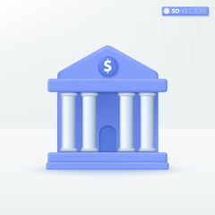 Bank Building icon symbols. University, Columns and pillars, International Literacy Day concept. 3D vector isolated illustration design Cartoon pastel Minimal style. For design ux, ui, print ad