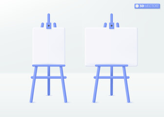 Blank white artboard on easel icon symbol. Exhibition or presentation stands mockup, Paint Desk and White canvas Isolated concept. 3D vector isolated illustration, Cartoon pastel Minimal style.