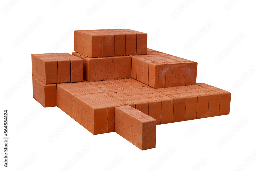 Poster pile of red bricks isolated on white background