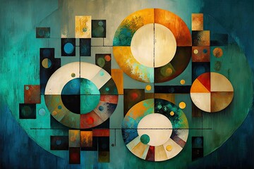 [circles, triangles, squares] + melting, abstract + oil painting, complex, texture, depth, sublime, evocative yet calming generative ai