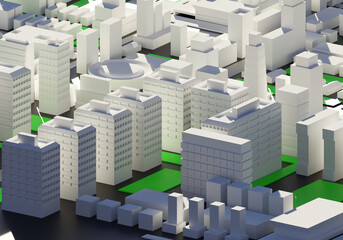 Naklejka premium Urban background. Three-dimensional city map top view. Abstract city map 3d. Visualization of city streets and buildings. Buildings and roads on gray background. Architectural background. 3d image.