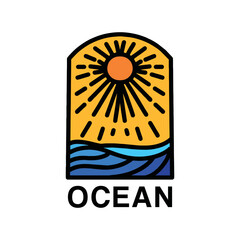 Sun Ocean Logo summer Beach Emblem Vector Design badge illustration Symbol Icon