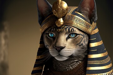 cat as egyptian pharaoh illustration generative ai - obrazy, fototapety, plakaty
