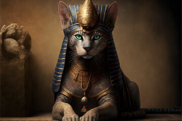 cat as egyptian pharaoh illustration generative ai - obrazy, fototapety, plakaty