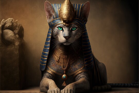 cat as egyptian pharaoh illustration generative ai