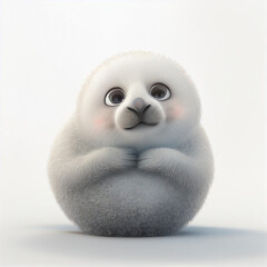Fototapeta premium Fluffy cute baby seal caricature, generative ai