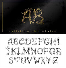 Fototapeta na wymiar Artistic alphabet font from stylized vine letter