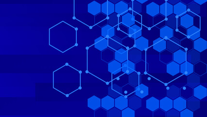 Obraz na płótnie Canvas Abstract blue hexagonal background with connecting dots and lines. Network or connection concept. Abstract technology science background.
