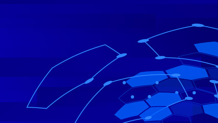 Abstract blue hexagonal background with connecting dots and lines. Network or connection concept. Abstract technology science background.