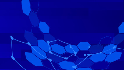 Abstract blue hexagonal background with connecting dots and lines. Network or connection concept. Abstract technology science background.