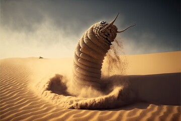 Photographic of giant sand worm in sand storm, high definition, photo realistic, hd, 8k, Cinematic, 8K, Super-Resolution generative ai