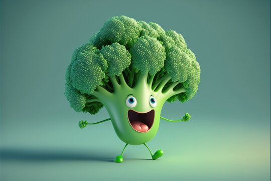 Generative AI Cute 3D Cartoon broccoli character