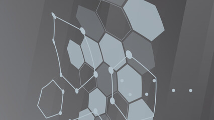 Vector abstract grey hexagonal with dots and lines.