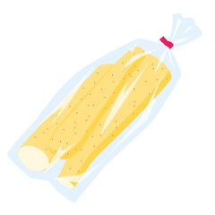 野菜イラスト　袋詰めされた山芋（ナガイモ）.