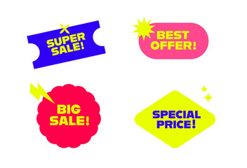 Sale promotion sticker set. Advertisement signs vector illustration.